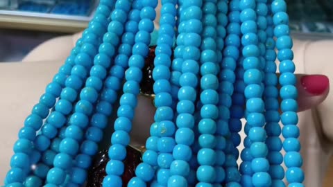 250609-3 Sleeping Beauty Turquoise Bead Strand: Flowing Glacier Blue Around the Neck