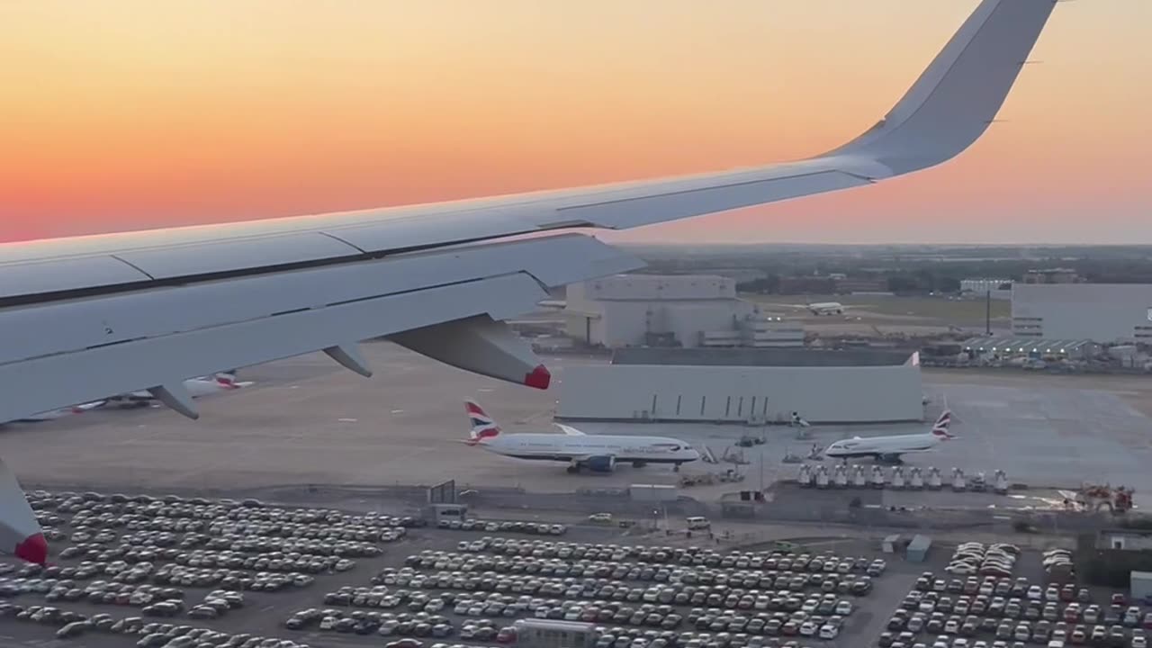 Beautiful Sunset And Smooth Airplane Landing