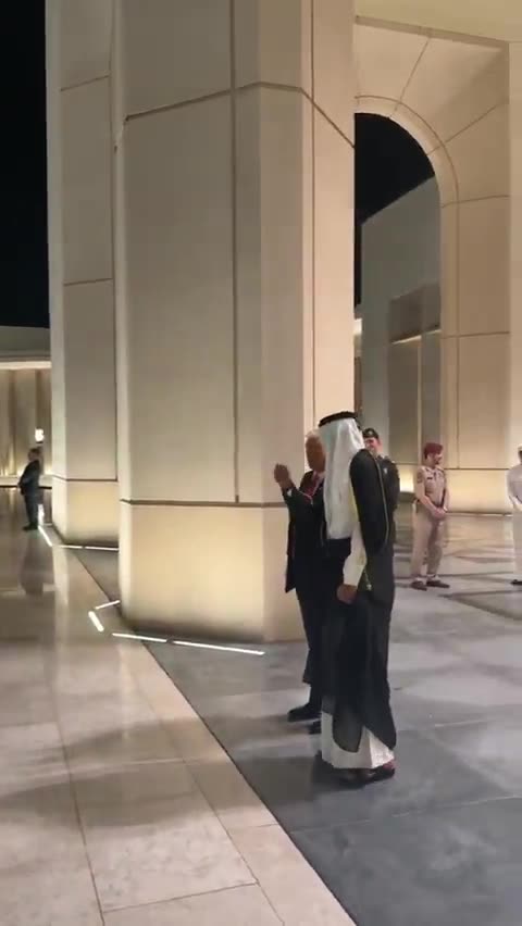 President @realDonaldTrump and the Emir of Qatar watch a sword dancing