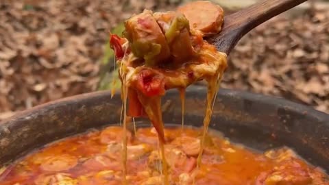 Delicious Lunch cooked in Jungle with mushroom