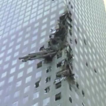 Steel columns were ejected from the Twin Towers during the collapse on 9/11