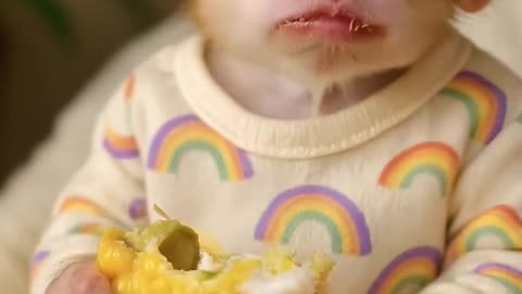 Cute Monkey Eating Sweet Corn