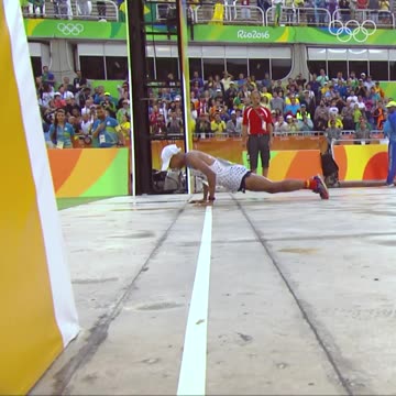 Marathon not hard enough? Push ups at finish line...