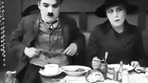 Comedy Charlie Chaplin in restaurant - Funny Funny