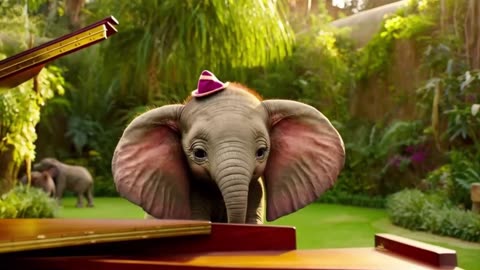 Adorable Baby Elephant Plays Piano Wearing Tiny Hat at the Zoo