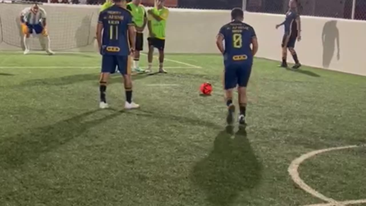 Player Fakes Fall And Scores Foul Shot Goal