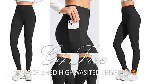 Women's Fleece Lined Yoga Leggings with 2 Pockets, High Stretch Thermal Workout Casual Pants 25"/27"