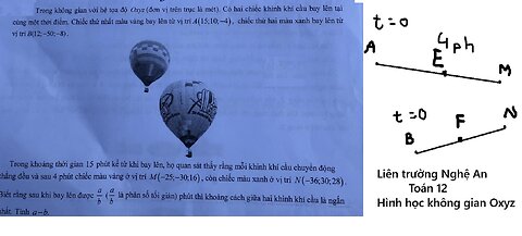 Liên trường Nghệ An: Trong không gian với hệ tọa độ Oxyz (đơn vị trên trục là mét). Có hai chiếc