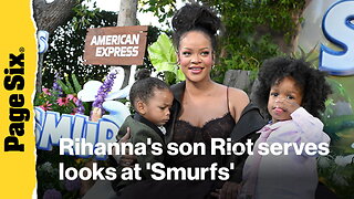 Rihanna's son Riot, 1, wears high-fashion look straight from the runway on 'Smurfs' premiere red carpet