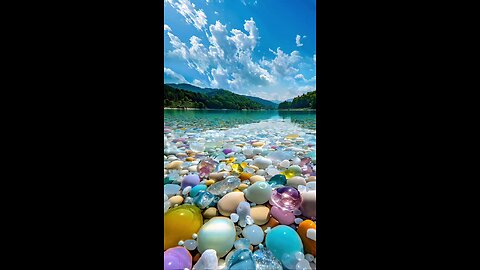 A Magical Lake of Colorful Pebbles: Nature’s Stunning Art"