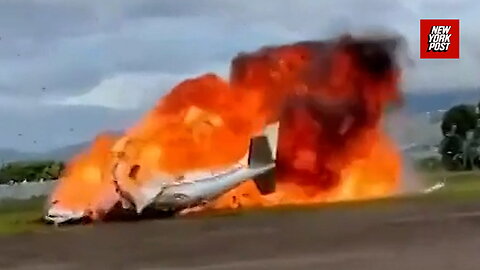 Moment plane crashes into fireball after takeoff, killing 2