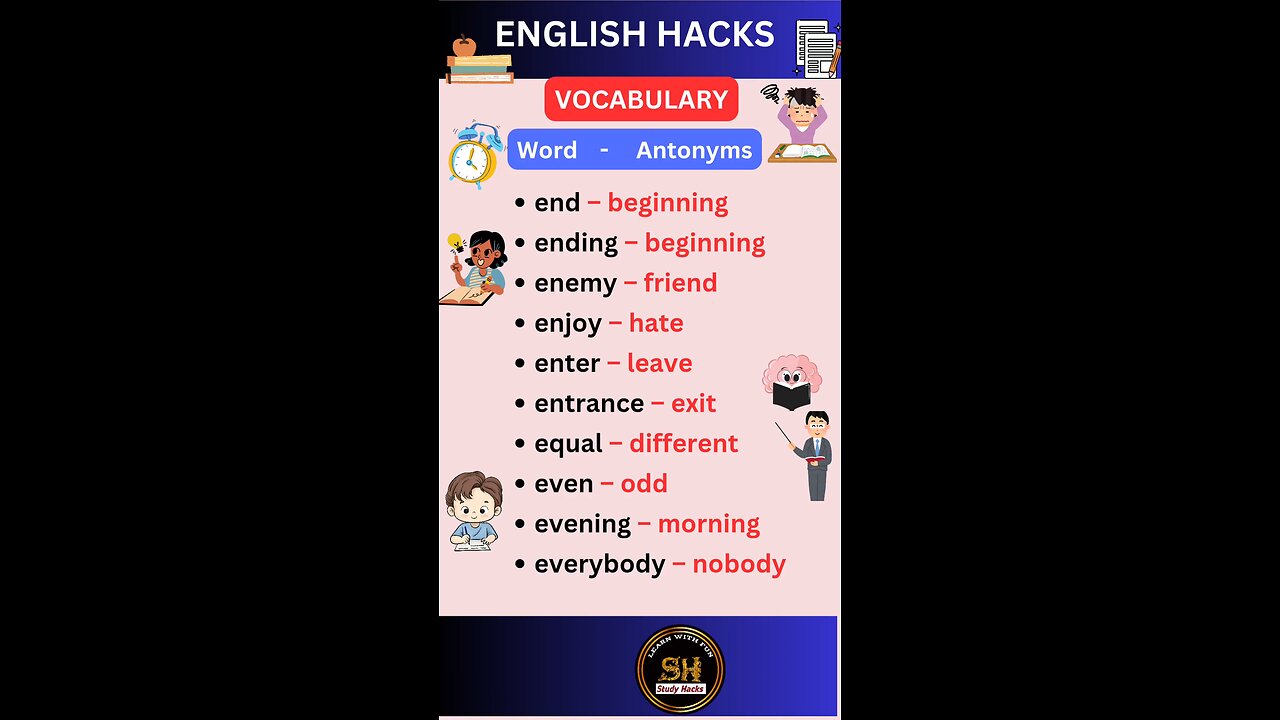 Most important daily use vocabulary with Antonyms 10 #studyhacks123 #vocabulary #english #shorts