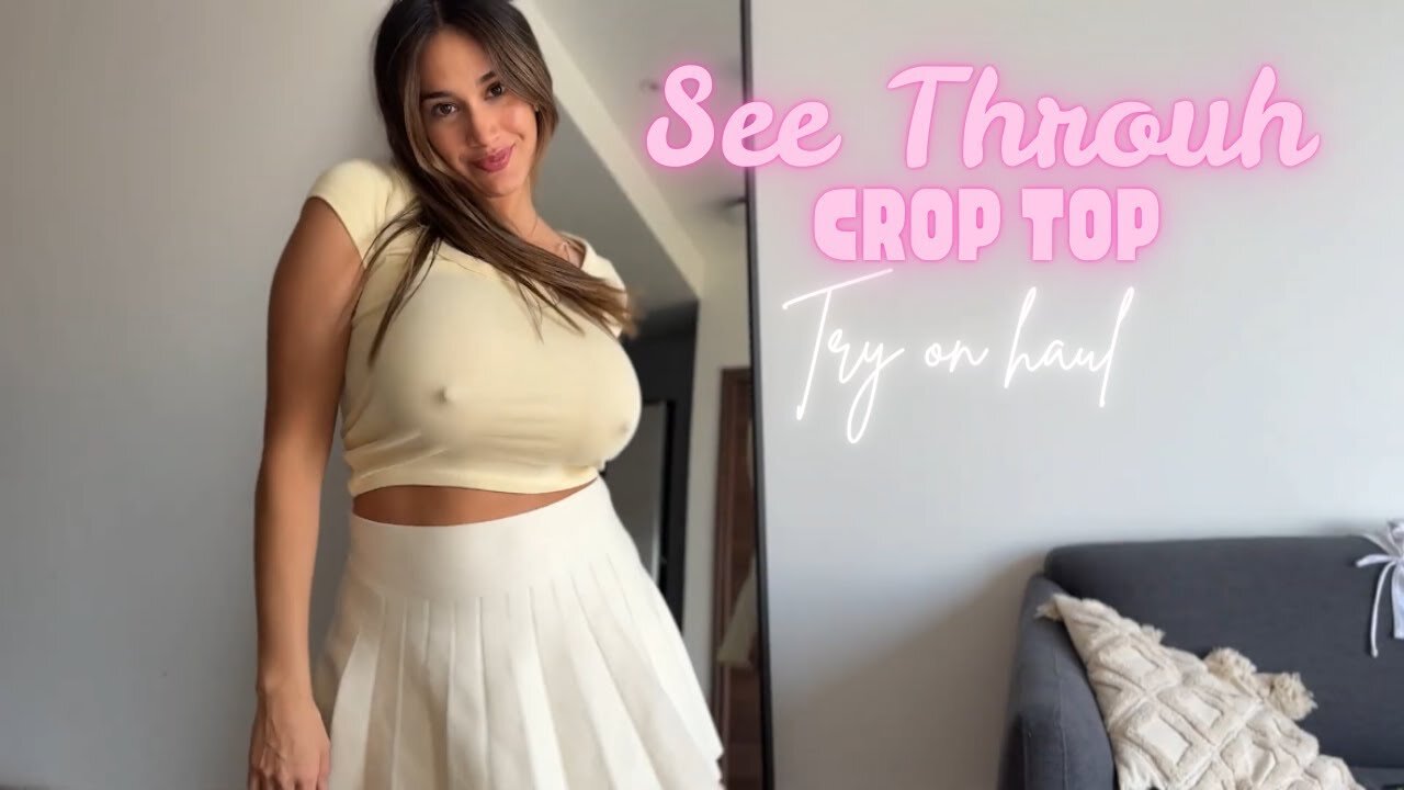 4K Cream Crop Top with White Mini Skirt Try on Haul with Amber | See Through🥵