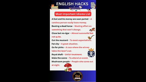 Most important Idioms list you need to know 01 #studyhacks123 #english #idioms #shorts