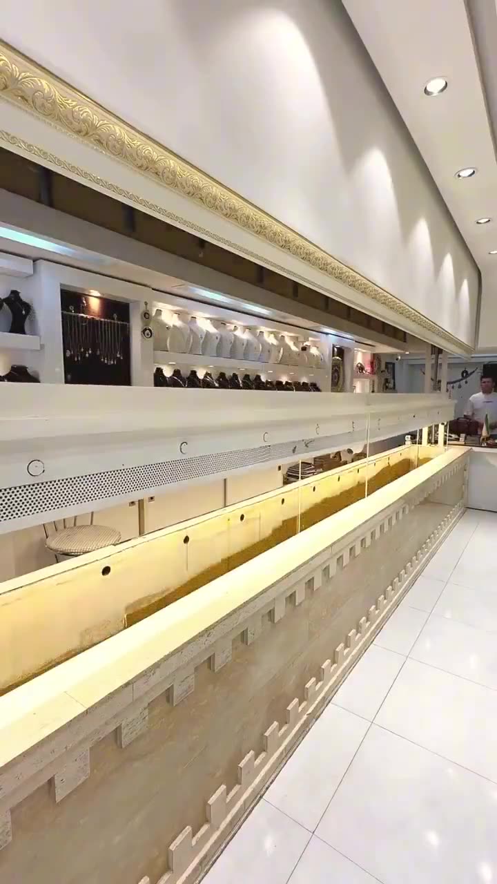 A high-security jewelry counter that hides valuables safely