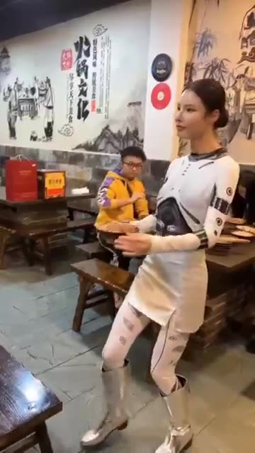 A Robotic Waiter Serves Food at a Chongqing Hotpot Restaurant in China! #chinarobots