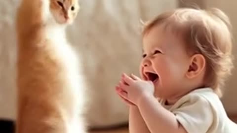 cat with boy funy moment