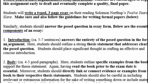 Twelve Years a Slave argumentative essay | HIST 3071 #argumentativeessay #assignment