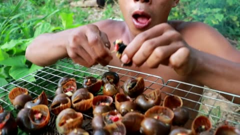 survival in the rainforest - cooking snale Eating delicious