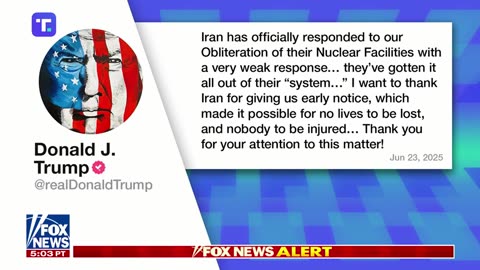 🚨 JUST IN: Trump announces a “COMPLETE and TOTAL” CEASEFIRE in the 12 DAY WAR 🚨