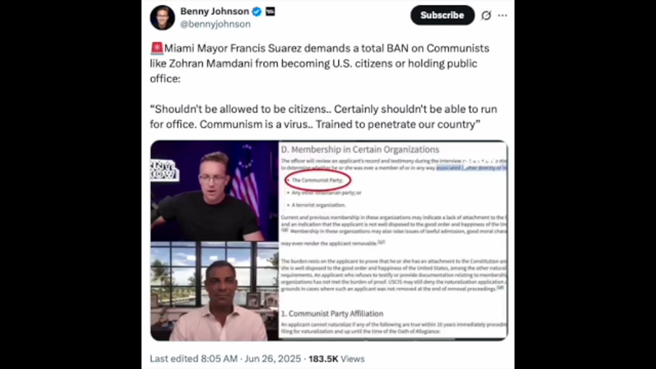 BENNY JOHNSON (X) : Total Ban On Communists From Running For Public Office