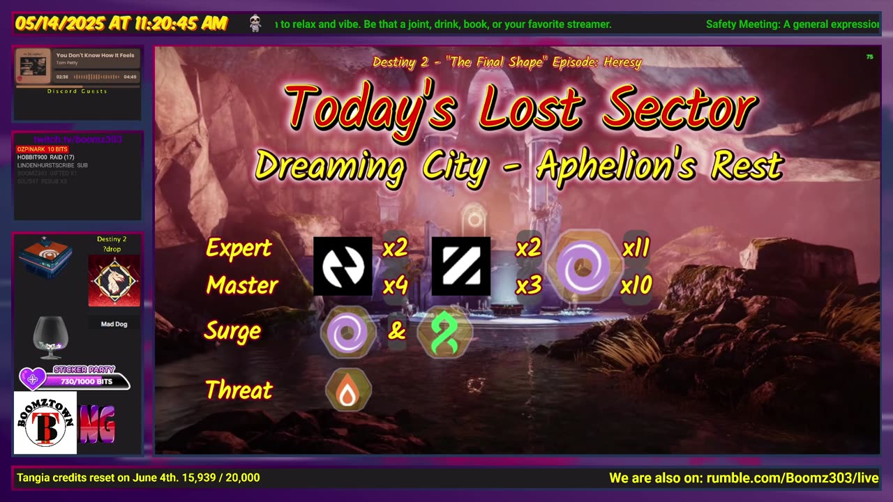 Destiny 2: 5-14-25 Aphelion's Rest is the Lost Sector. Void/Strand Surge.