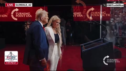 President Trump asks Erika Kirk on stage and they share an emotional moment together