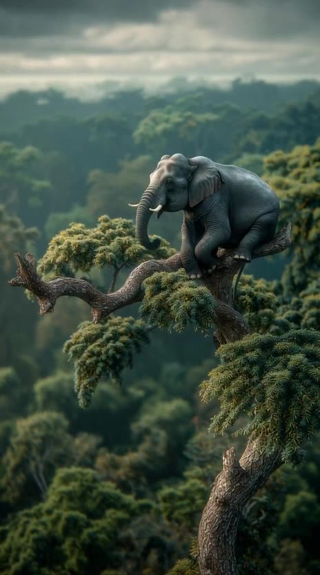 elephant that is sat on a treetop