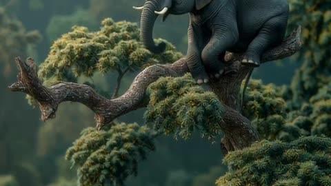 elephant that is sat on a treetop