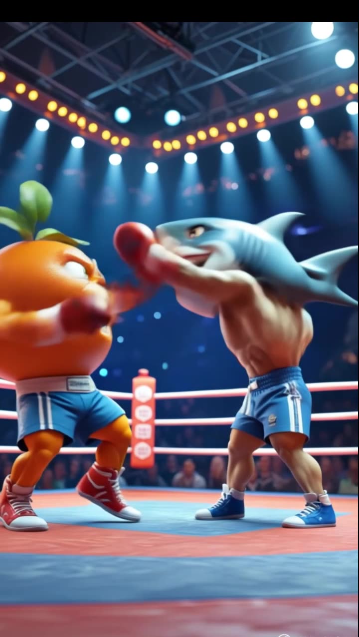 AI Fight: Muscular Orange vs Shark in the Ring | Funny Epic Short