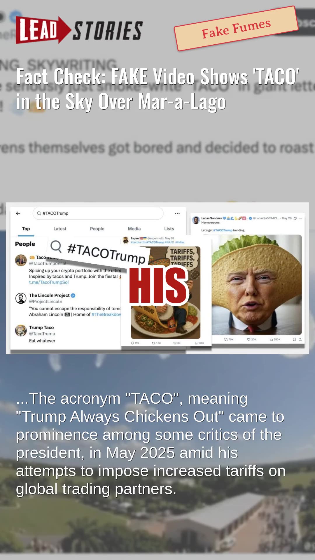 Fact Check: FAKE Video Shows TACO in the Sky Over Mar-a-Lago