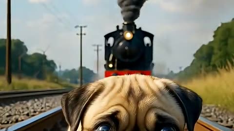 PUG Left on Train Tracks… What Happens Next 😳 #AI #aimovie