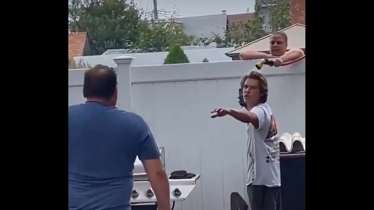 Neighbor sprays hose on family cookout because its a fire hazard