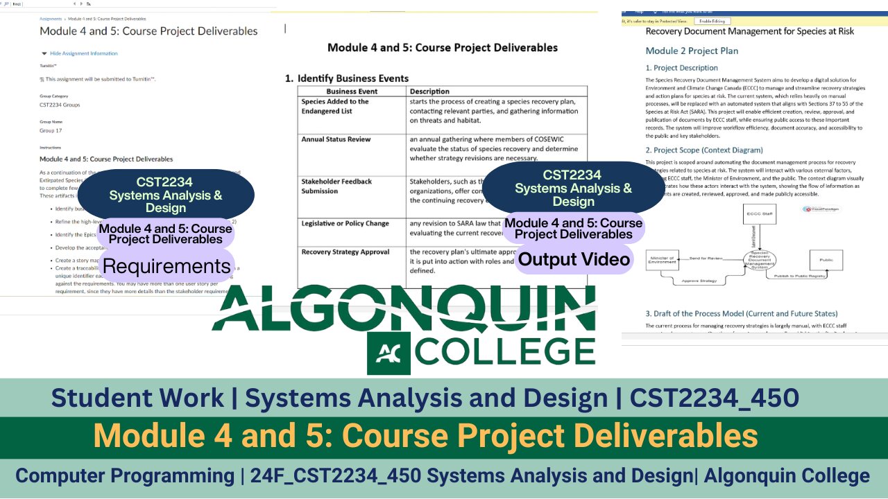 Student Work(Systems Analysis & Design)|24F_CST2234_450 | Module 4&5 Work Video| Algonquin College