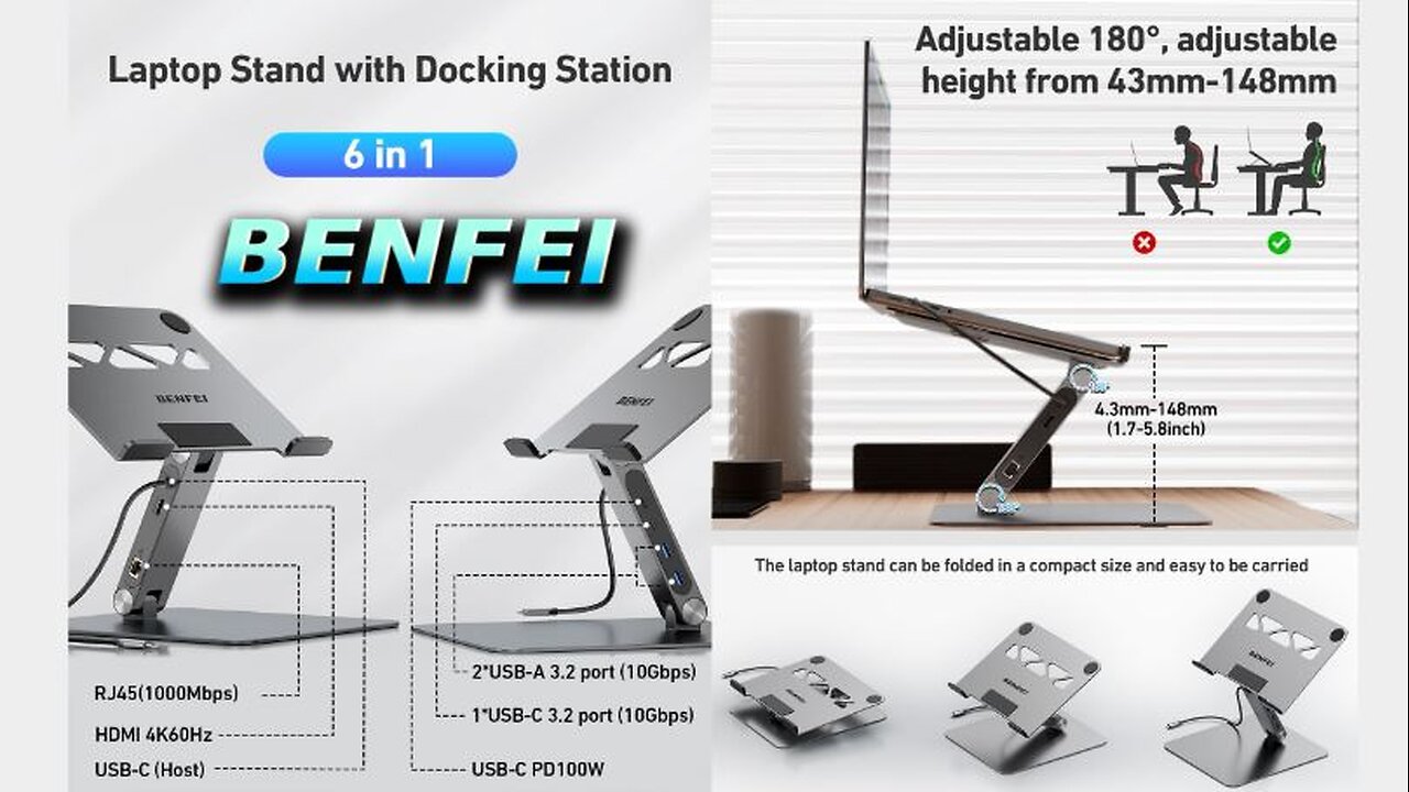 BENFEI 6in1 Laptop Stand/Docking Station - limited deals 44.99$ 10% off -
