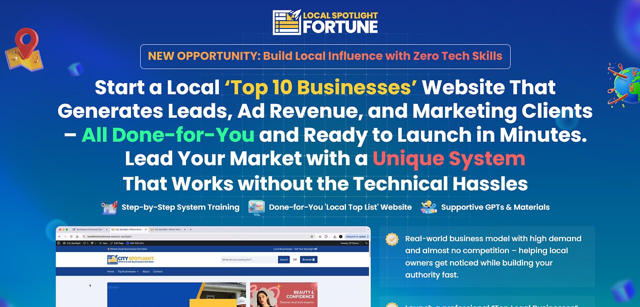 Local Spotlight Fortune Demo: DFY website system that lets you launch local “Top Business List” site