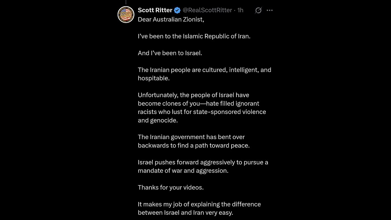 Scott Ritter goes to town on this Ozzies Zionist ass
