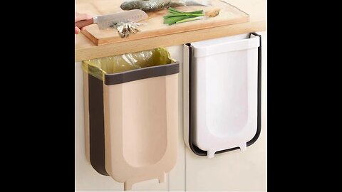 Foldable Kitchen Cabinet Door Hanging Trash Bin, with Garbage Bag Fixing Strap & Strong Load-bearing