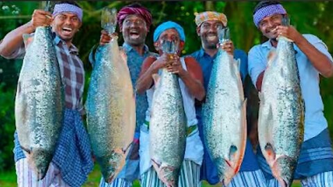 SALMON FISH | American Salmon Grill & Indian Style Fish Gravy Cooking in USA Village