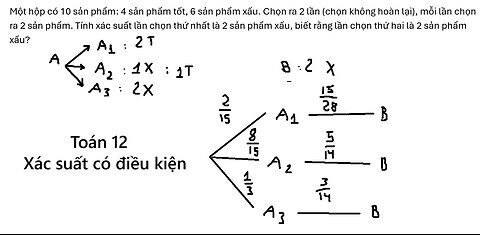 Toán 12: Xác suất có điều kiện: Một hộp có 10 sản phẩm: 4 sản phẩm tốt, 6 sản phẩm xấu. Chọn ra