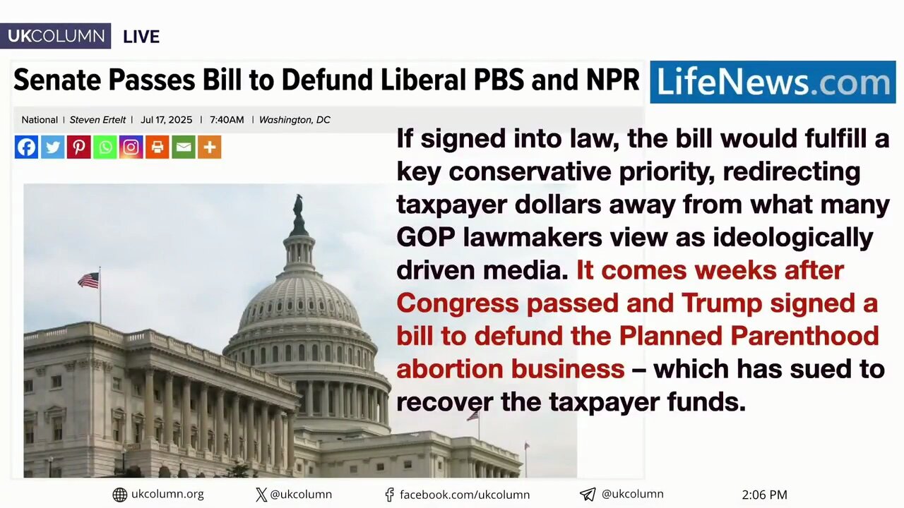 Senate Votes to Defund NPR and PBS: State Media Takes a Hit | UK Column News