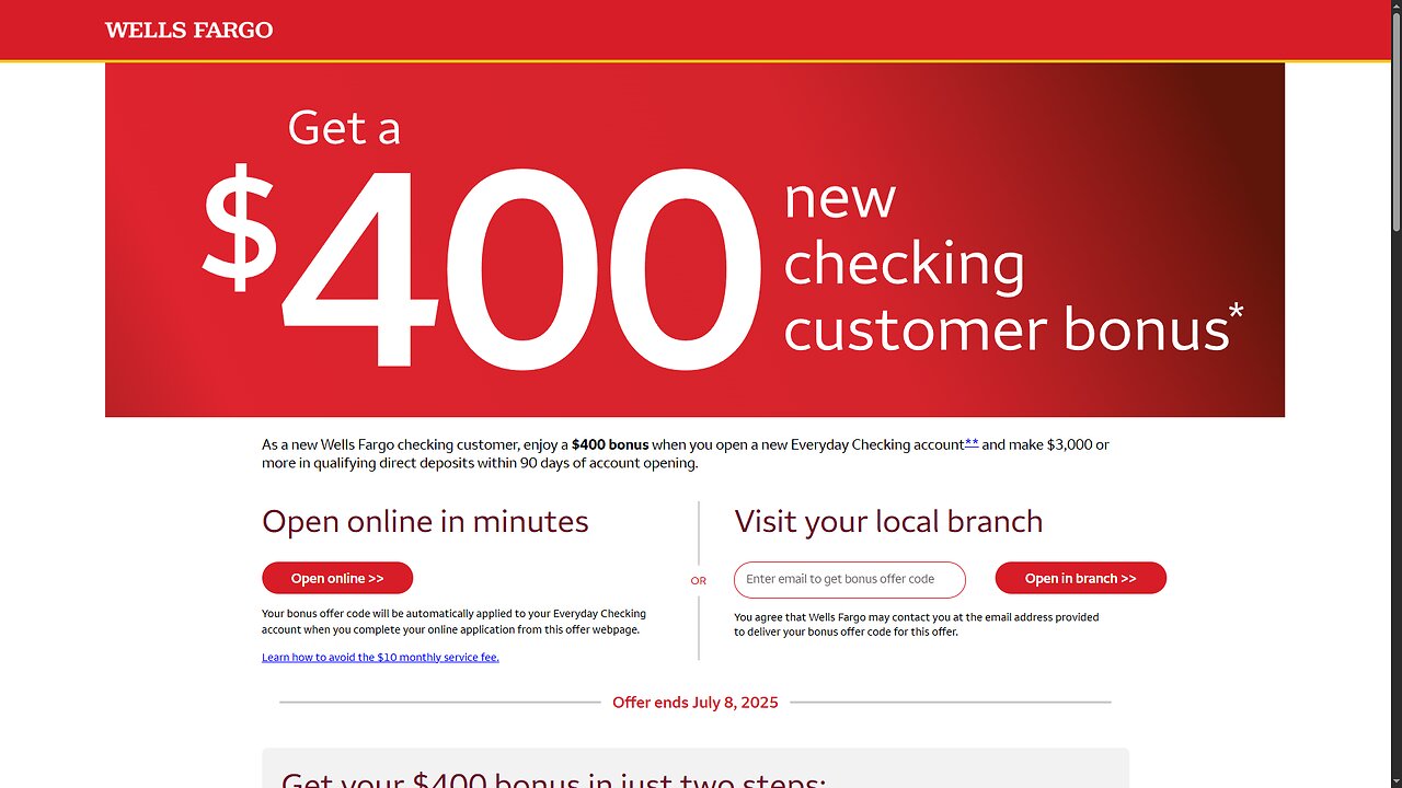 Get $400 FREE from Wells Fargo!