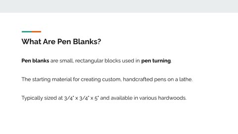 showcases the essentials of pen blanks and pen turning