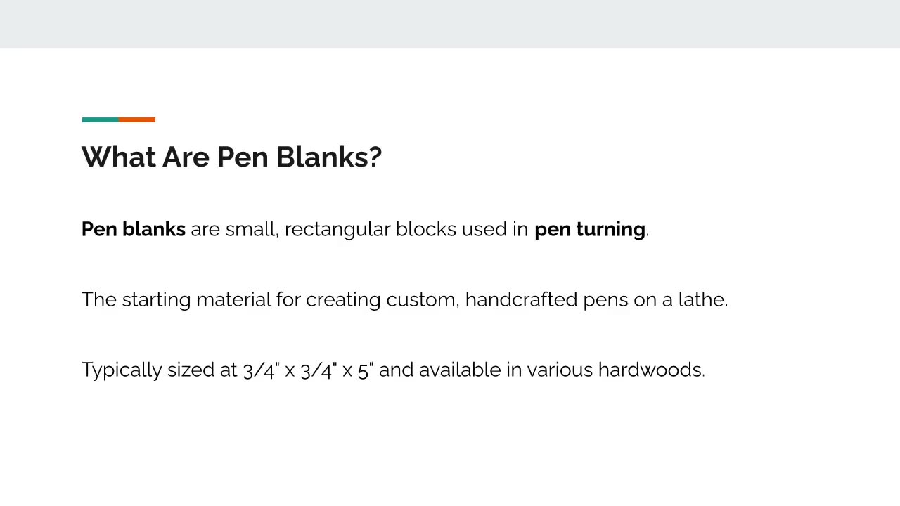 showcases the essentials of pen blanks and pen turning