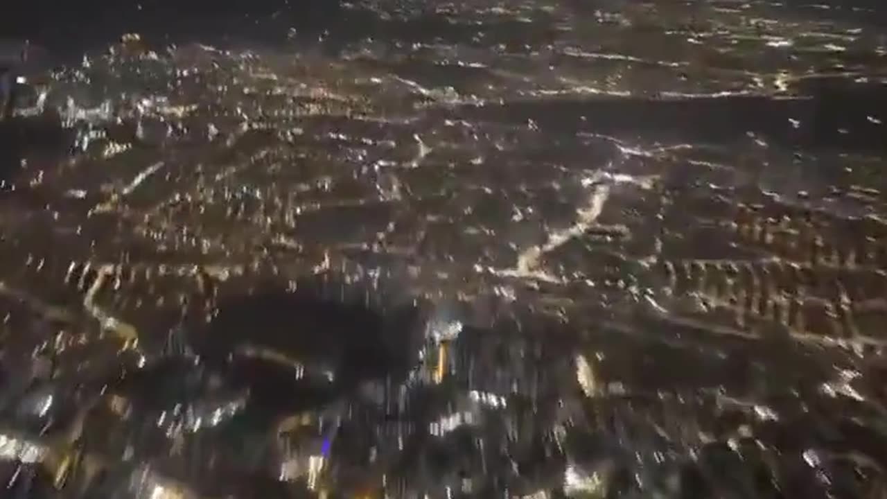 Pilot's view from the cockpit while landing at night
