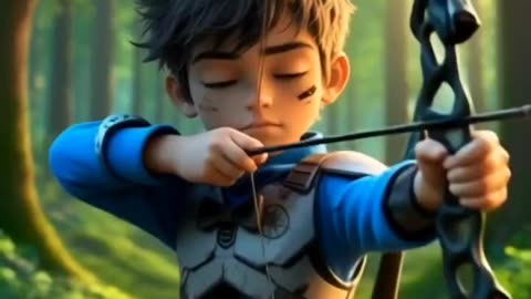 This boy is shooting a bow and arrow.