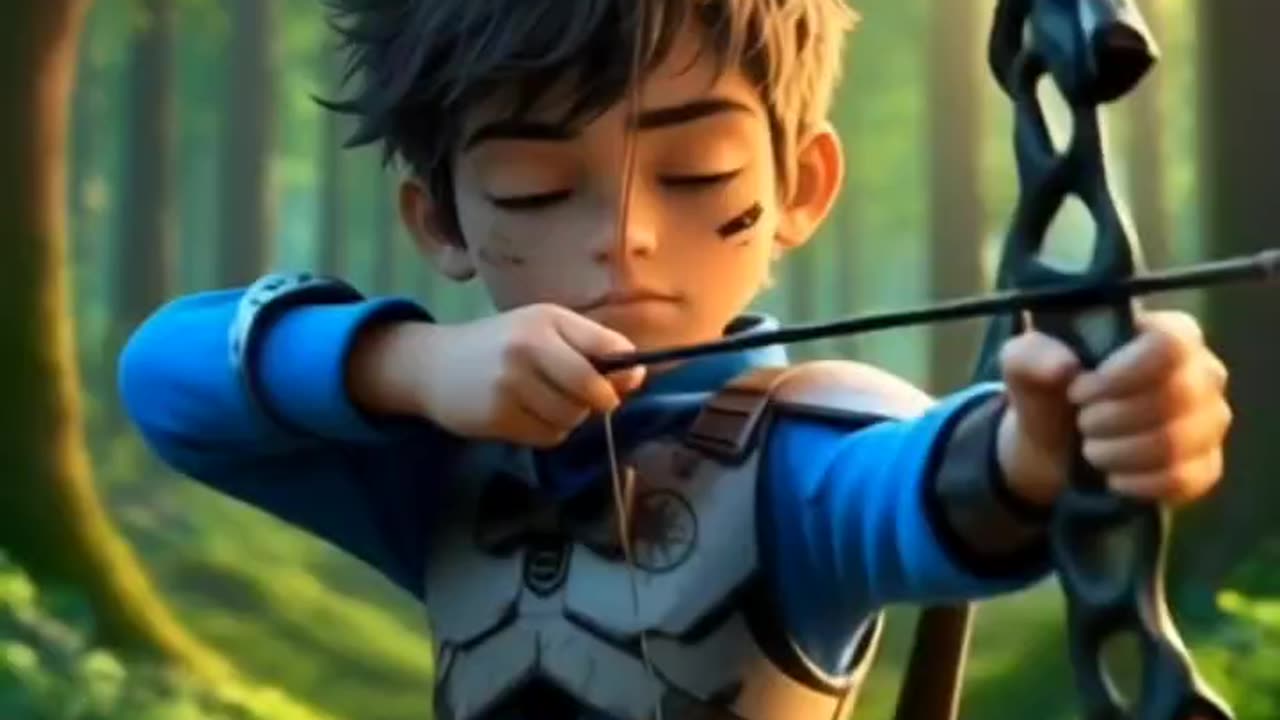 This boy is shooting a bow and arrow.