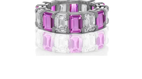 237 custom made unique stackable alternating emerald cut emerald & diamond eternity band ring