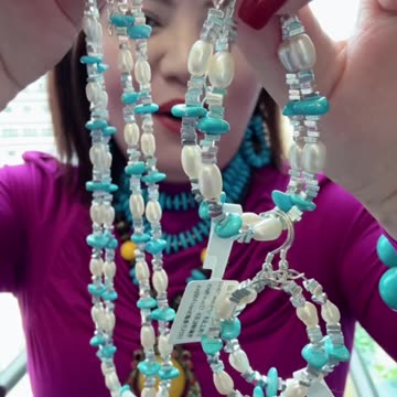 20250715-4 Natural Sterling Treatment Turquoise & Pearl Set: A Vivid Poem on Wrist