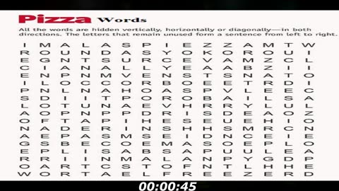 Pizza words search: How many words can you find? Take note of your findings!